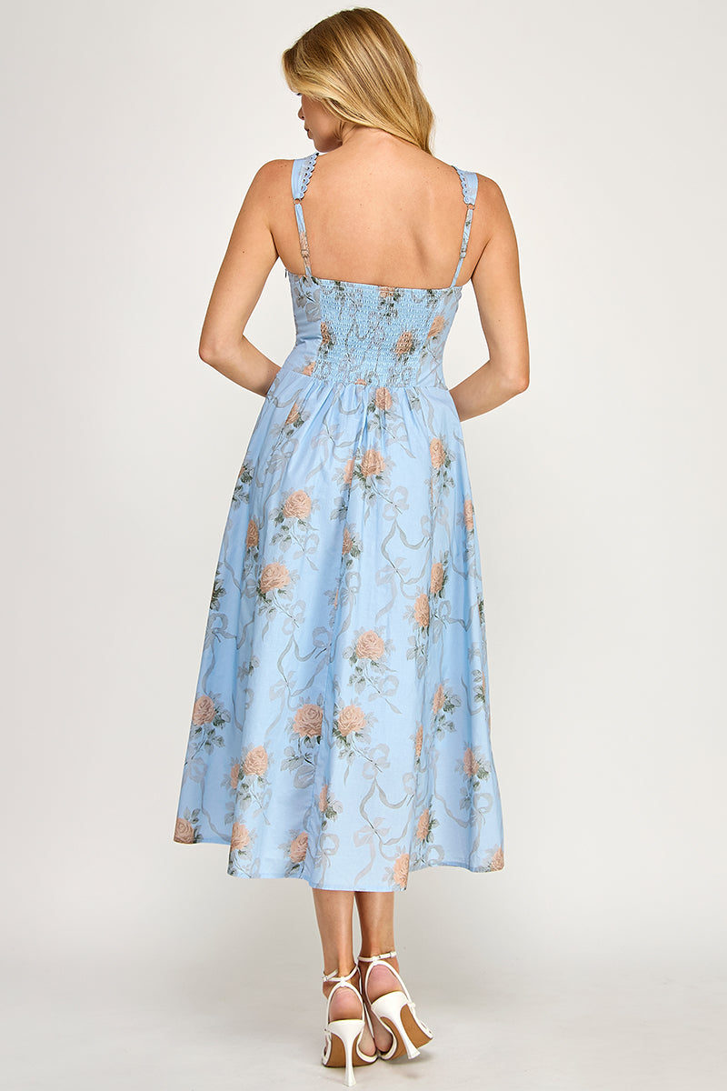 Floral Print Fit & Flare Midi Dress