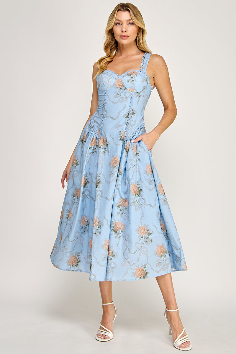 Floral Print Fit & Flare Midi Dress