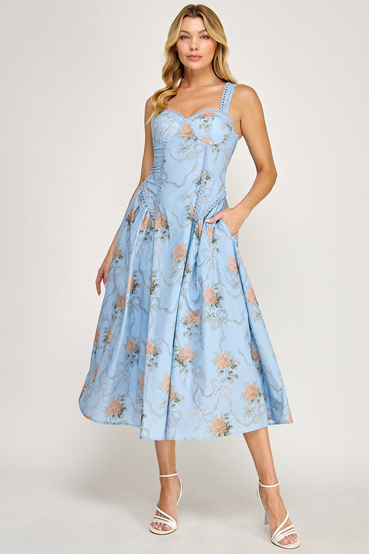 Floral Print Fit & Flare Midi Dress