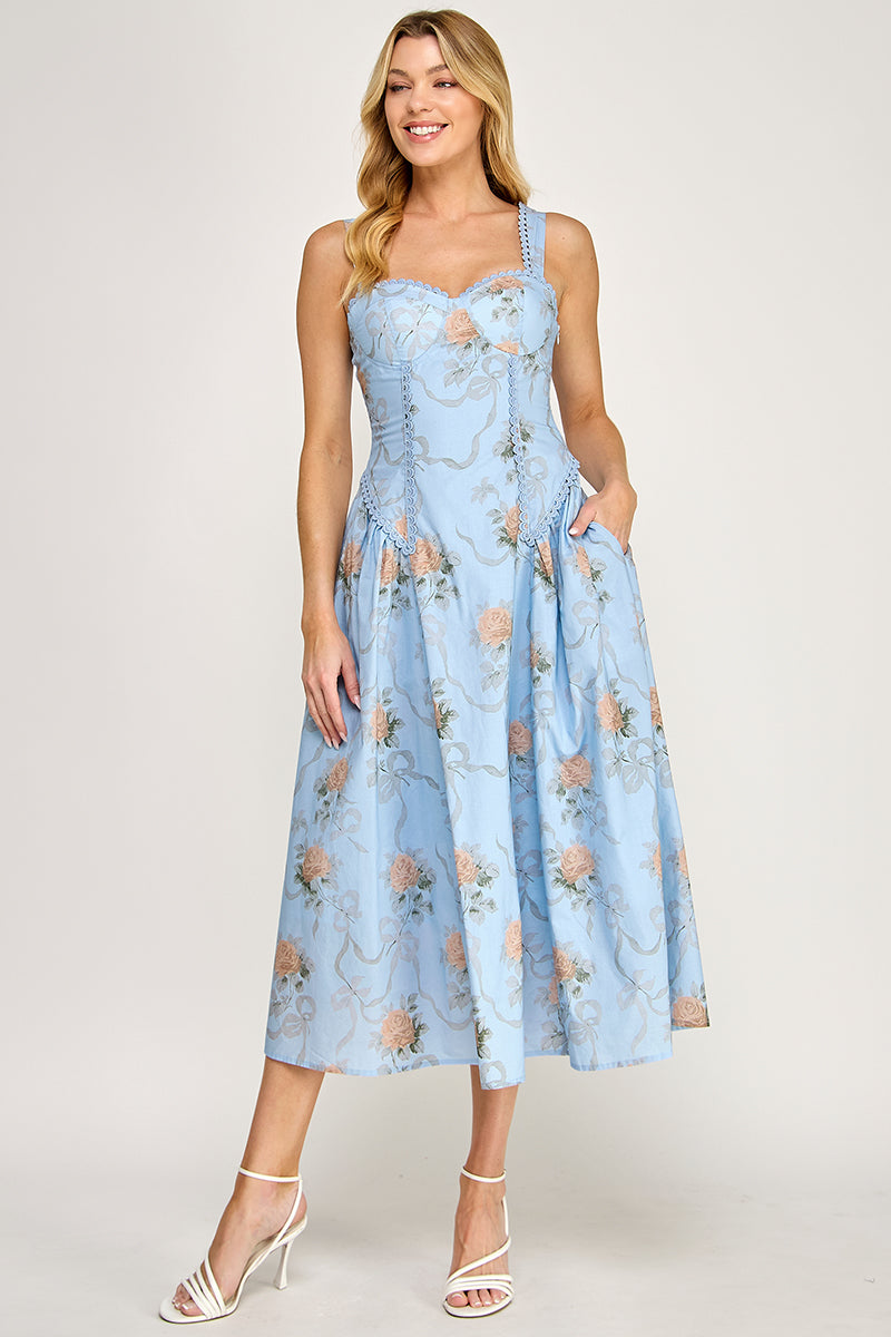 Floral Print Fit & Flare Midi Dress
