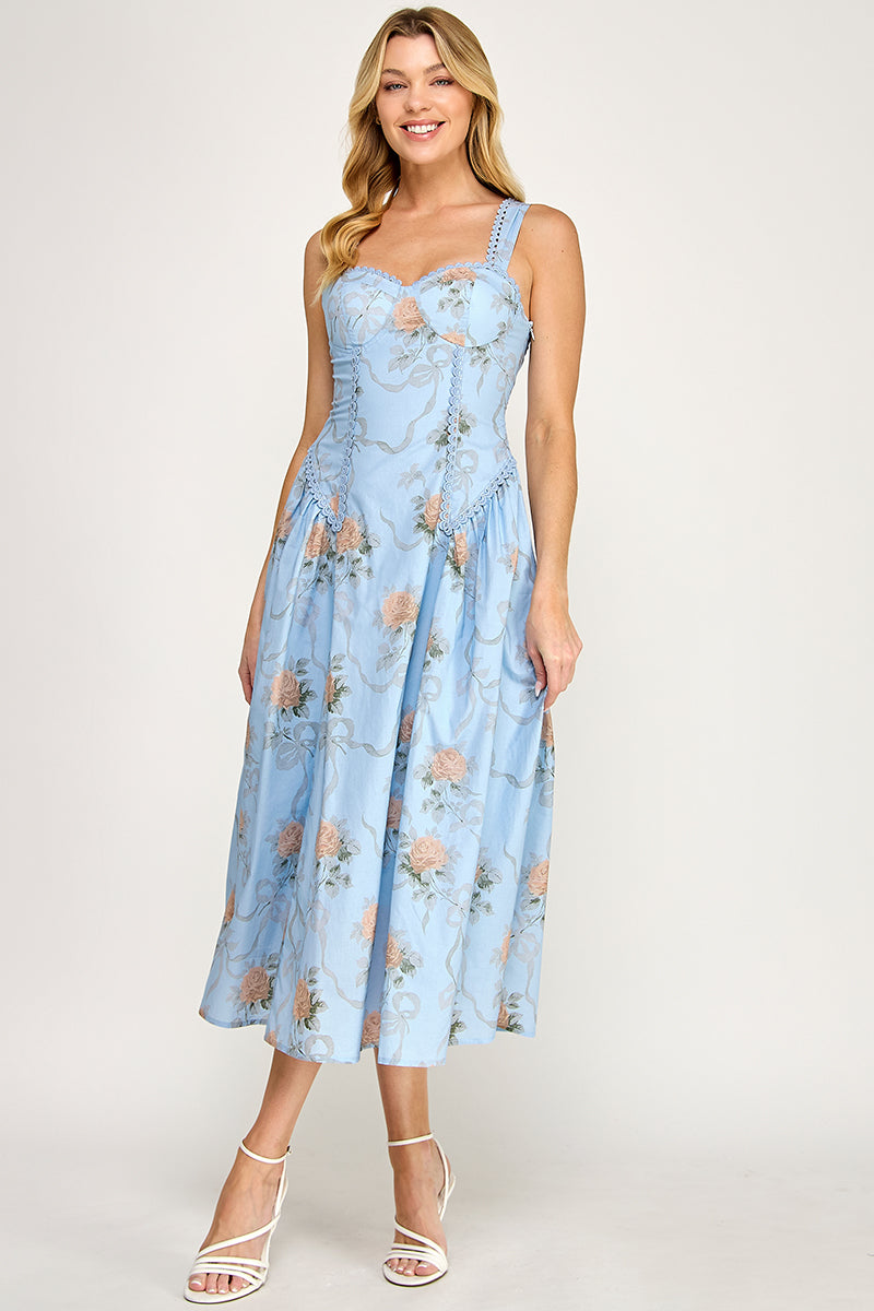 Floral Print Fit & Flare Midi Dress