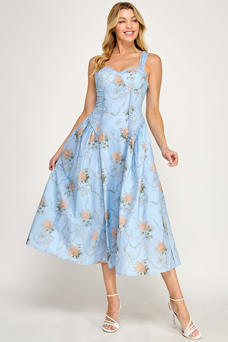 Floral Print Fit & Flare Midi Dress