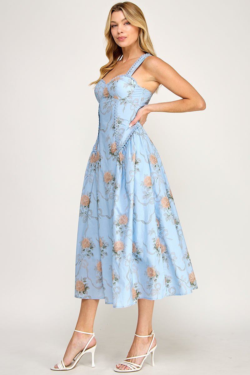 Floral Print Fit & Flare Midi Dress