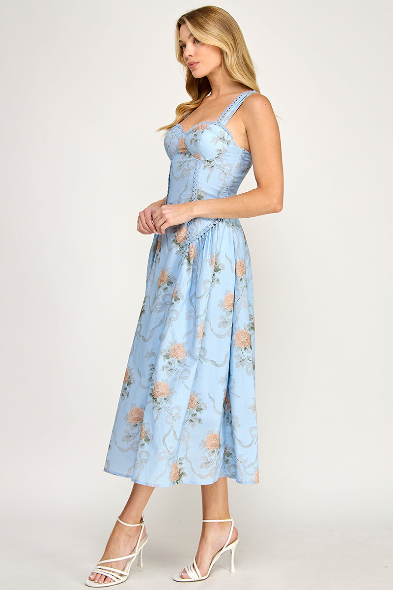 Floral Print Fit & Flare Midi Dress