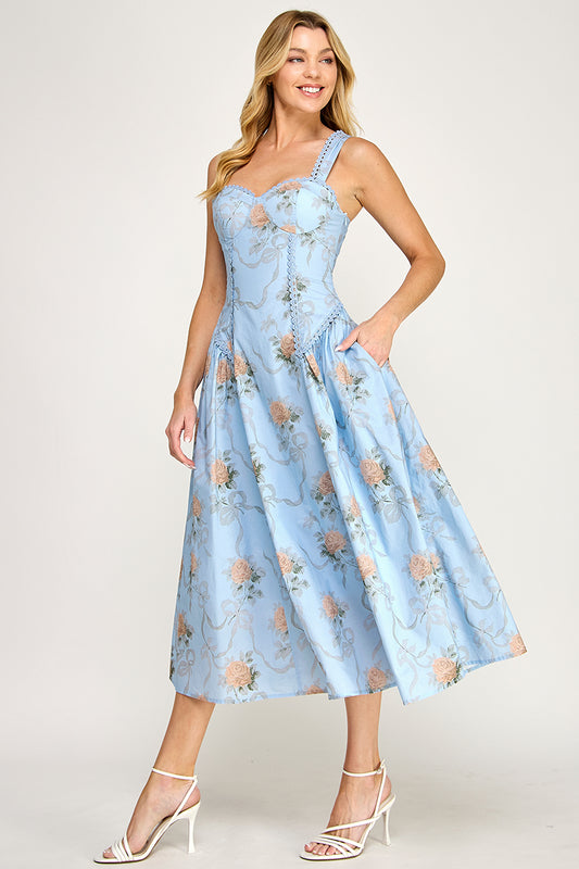 Floral Print Fit & Flare Midi Dress