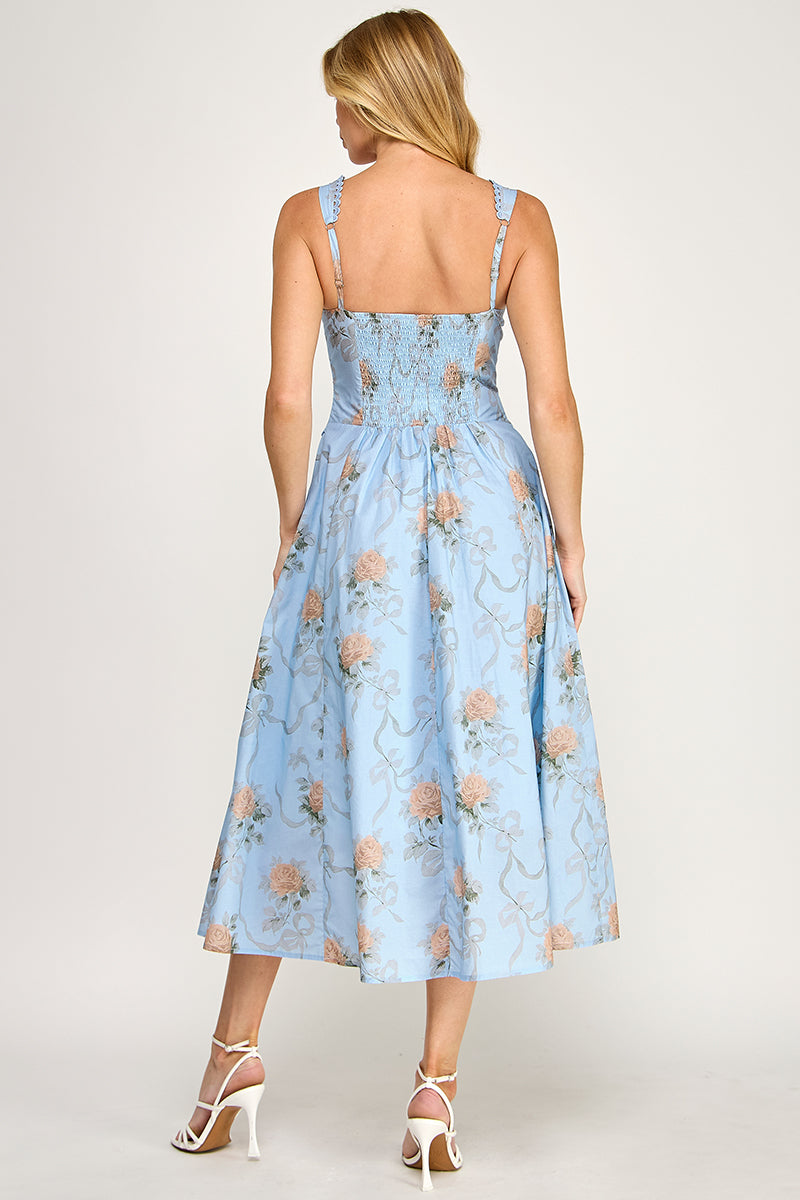 Floral Print Fit & Flare Midi Dress